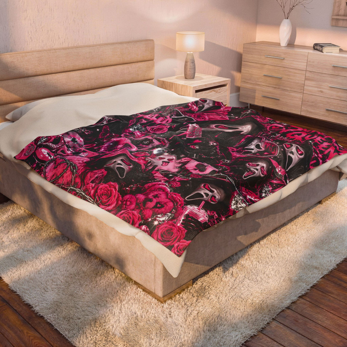 Scream Queen Pink Horror Velveteen Plush Blanket