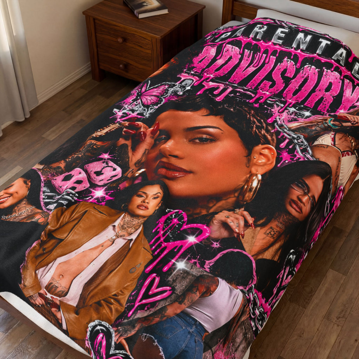 Parental Advisory Pink Pop Collage Velveteen Plush Blanket