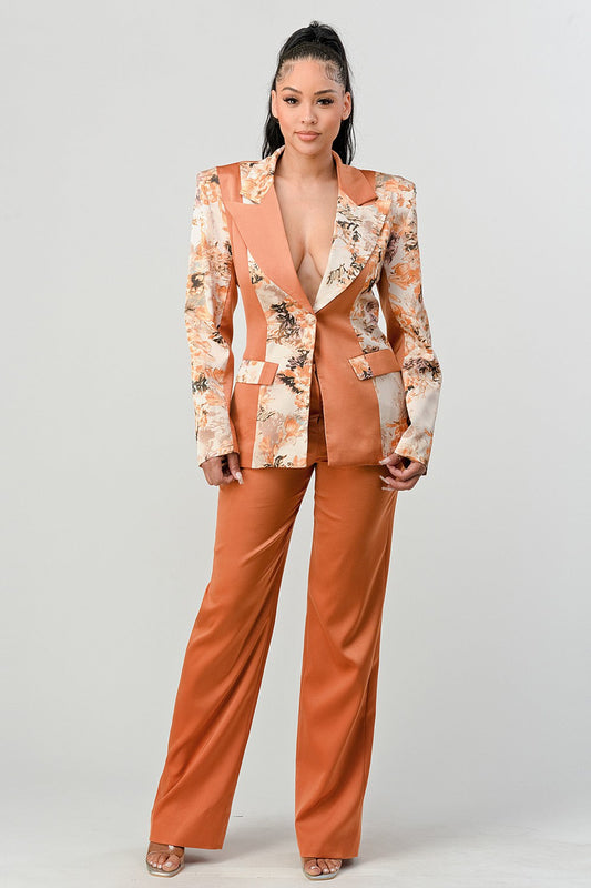 Elegant Contrast Panel Blazer Set