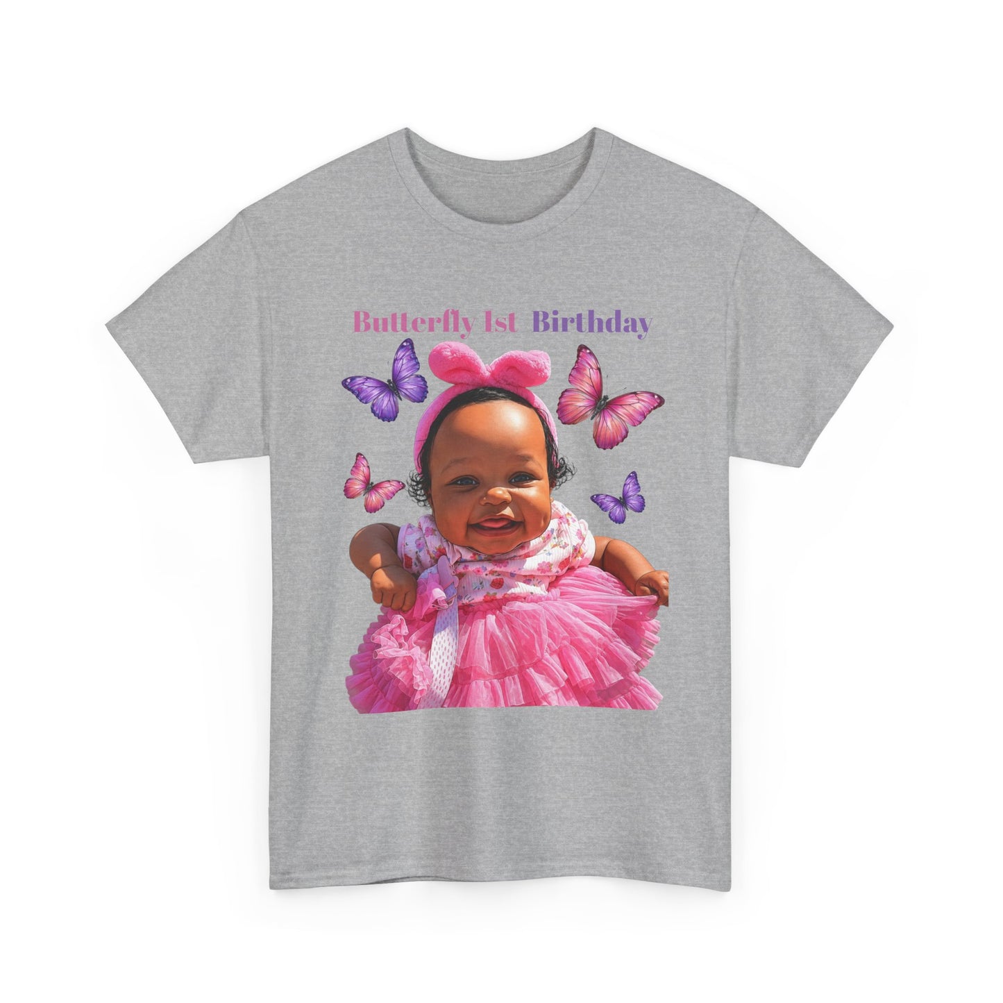 Baby 1st Birthday Tee — Pink Butterfly Photo Shirt