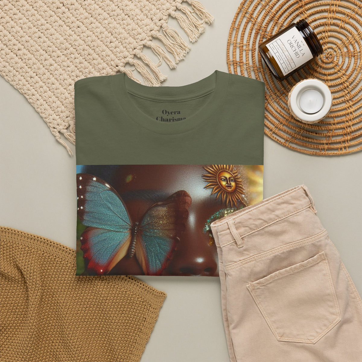 Butterfly Sunface T‑Shirt — Surreal Portrait Art Tee