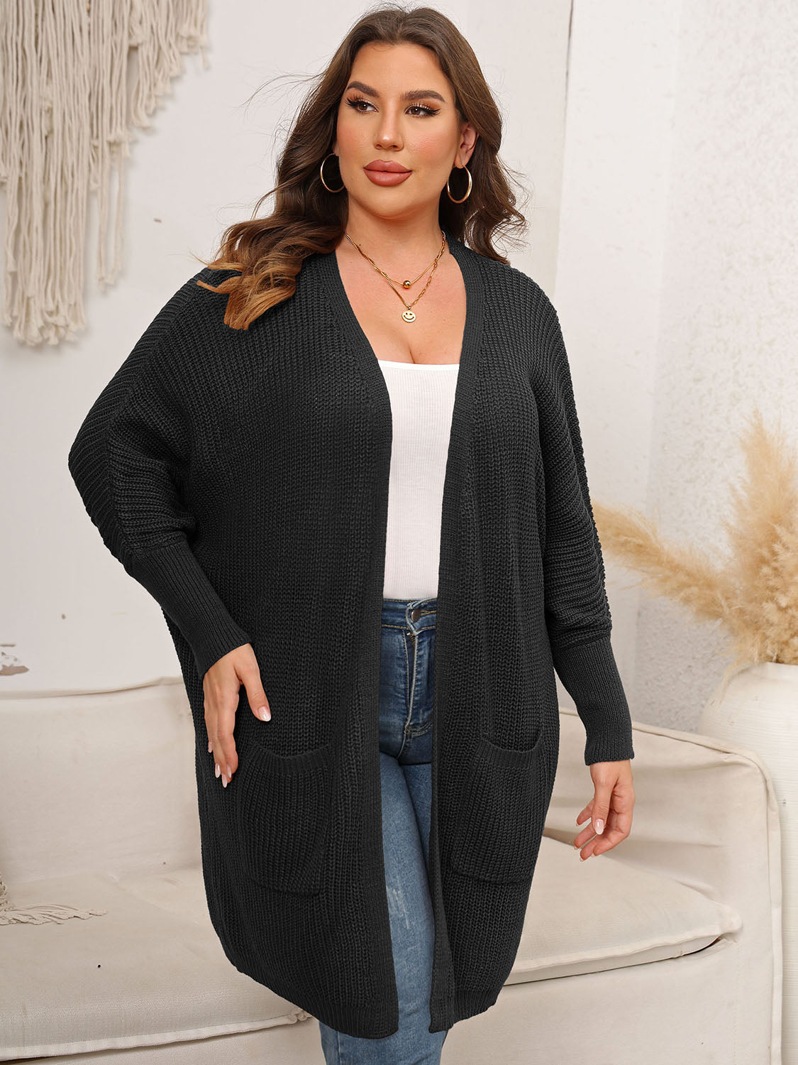 Open Front Cardigan With Pockets