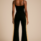 Made in USA Mid-Rise Black Bell Bottom Jeans with Beige Fringe & Stud Detail