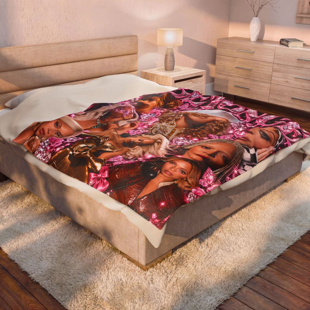 “Beyoncé” Pink Velveteen Plush Blanket