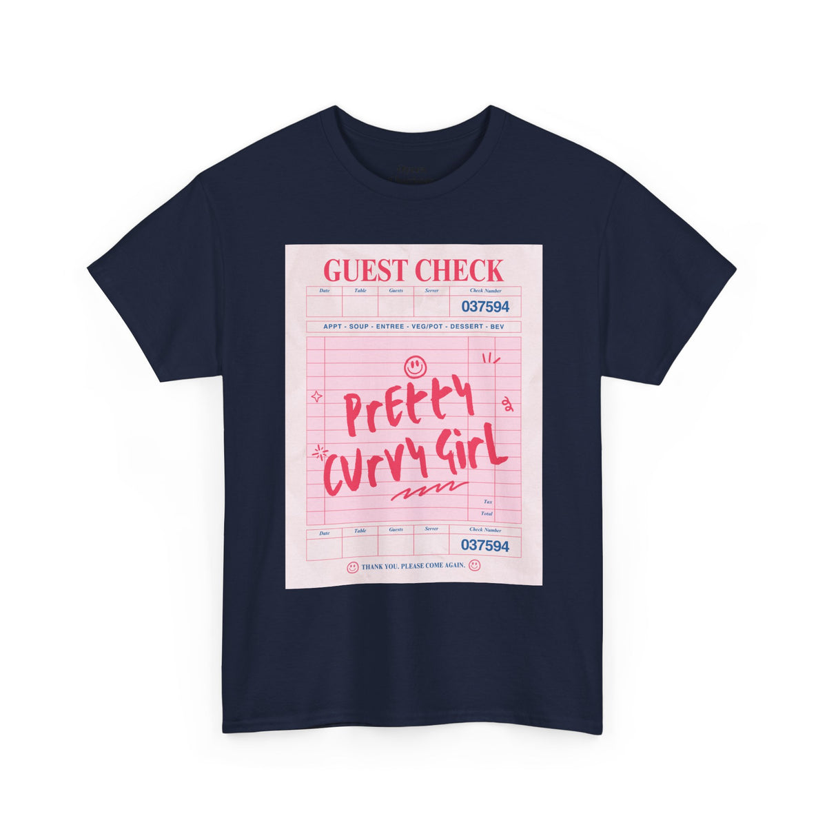 Pretty Curvy Girl Tee — Pink Guest Check Graphic Shirt