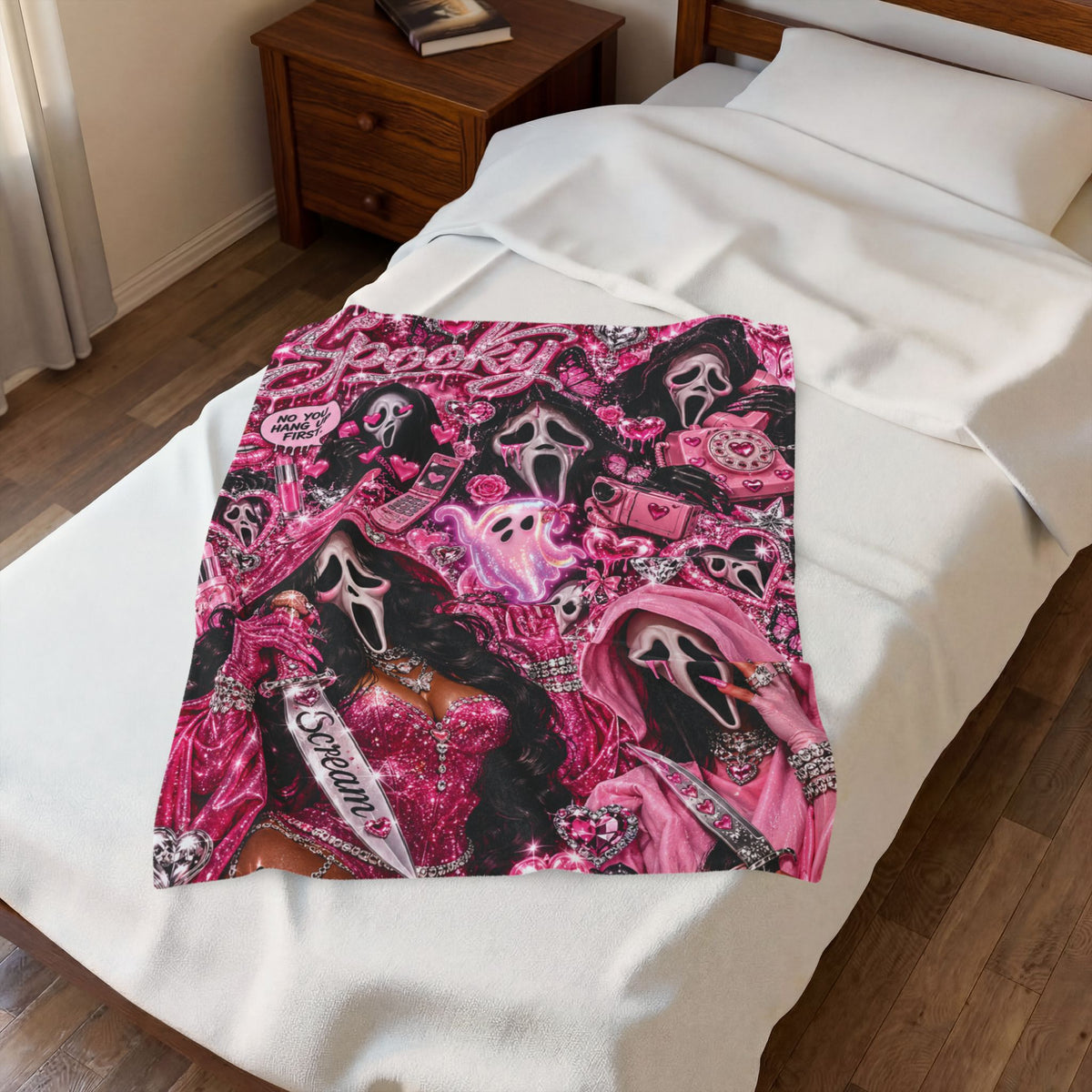 Spooky Ghost Pink Halloween Velveteen Plush Blanket