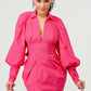 Blush of Elegance: Puff-Sleeve Pink Dress
