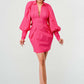 Blush of Elegance: Puff-Sleeve Pink Dress