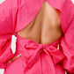 Blush of Elegance: Puff-Sleeve Pink Dress