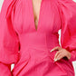 Blush of Elegance: Puff-Sleeve Pink Dress