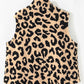Khaki Leopard Sherpa Button Front Collared Vest Jacket