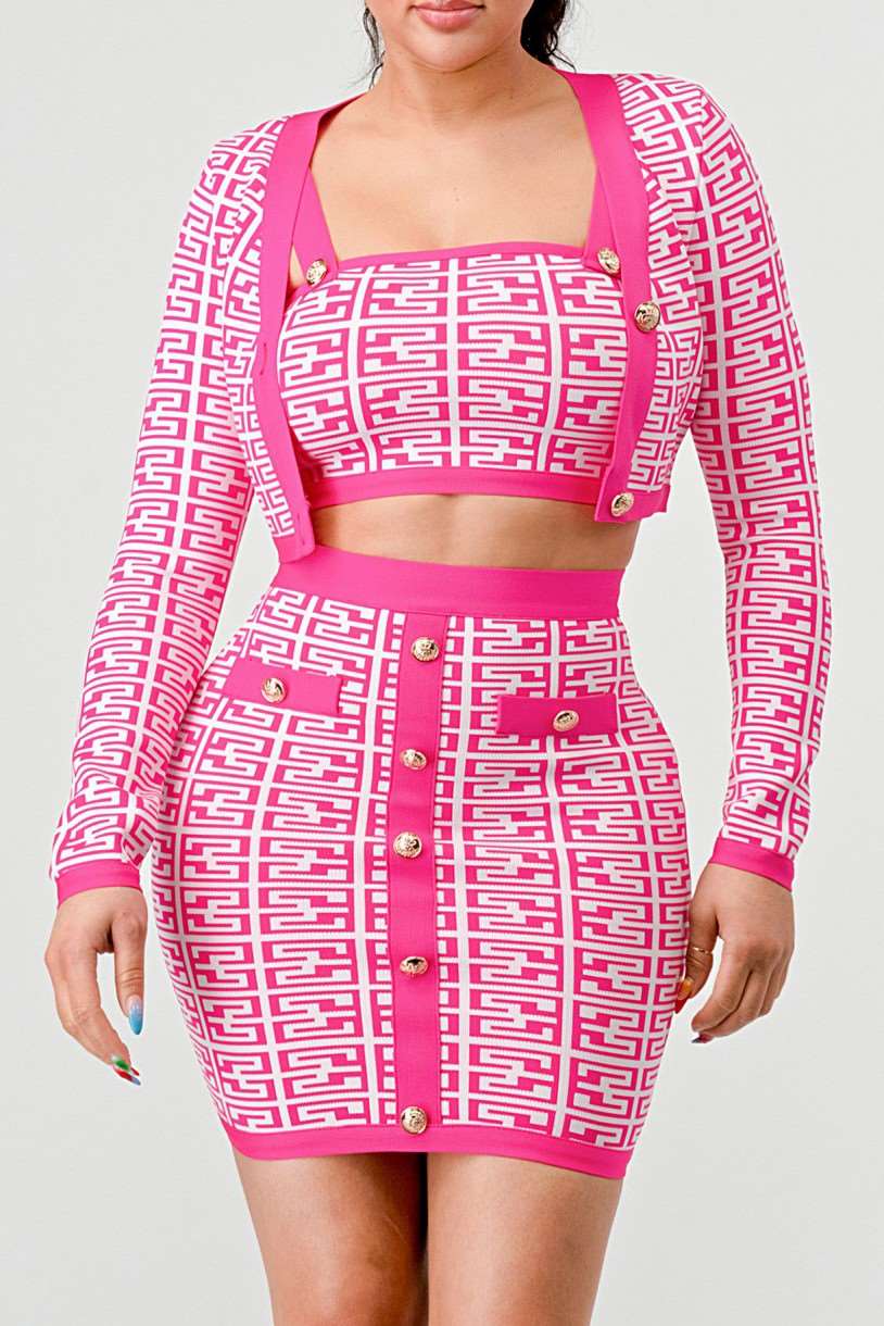 PRINTED BARBIE PINK THREE PIECE