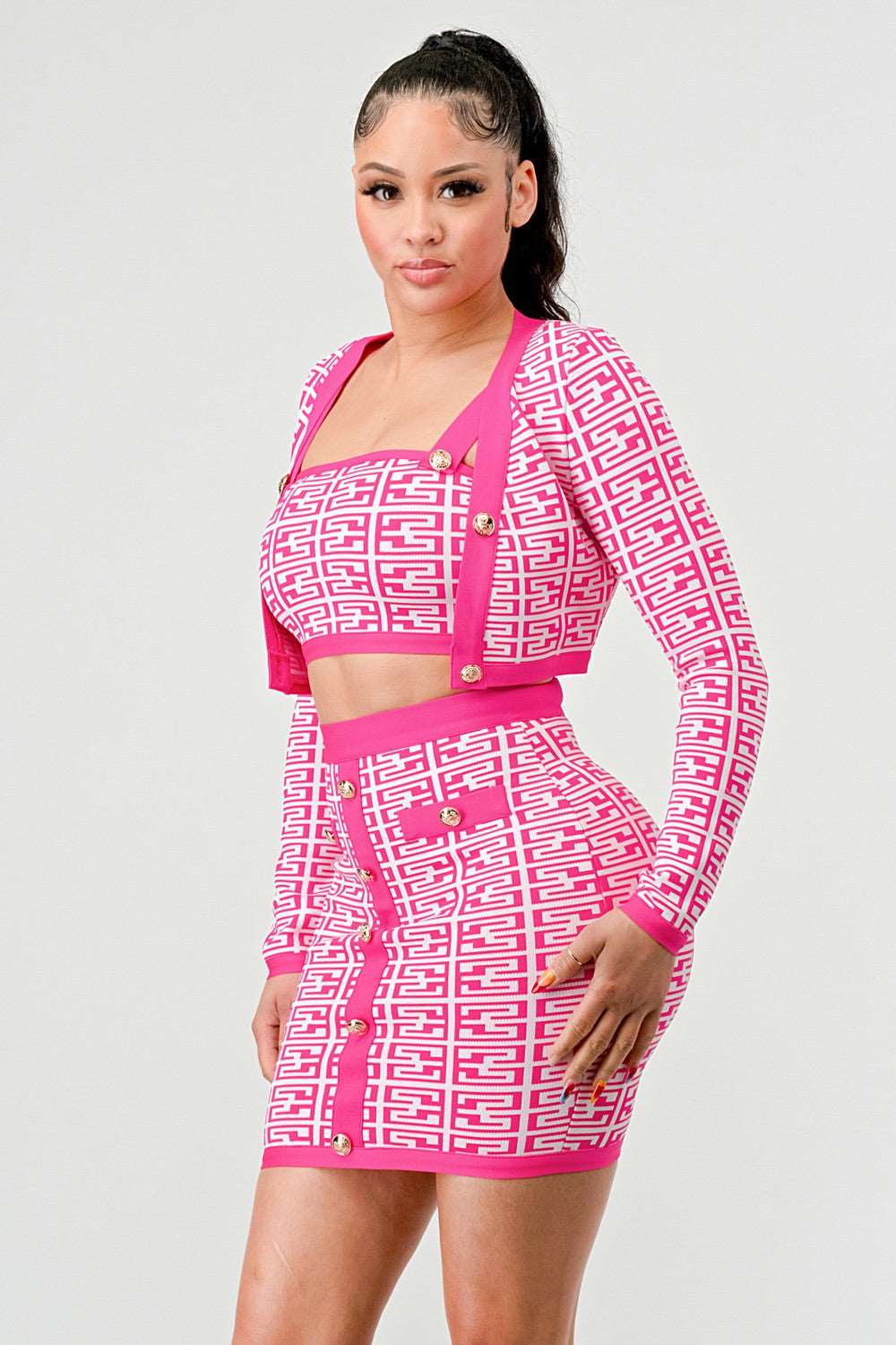 PRINTED BARBIE PINK THREE PIECE