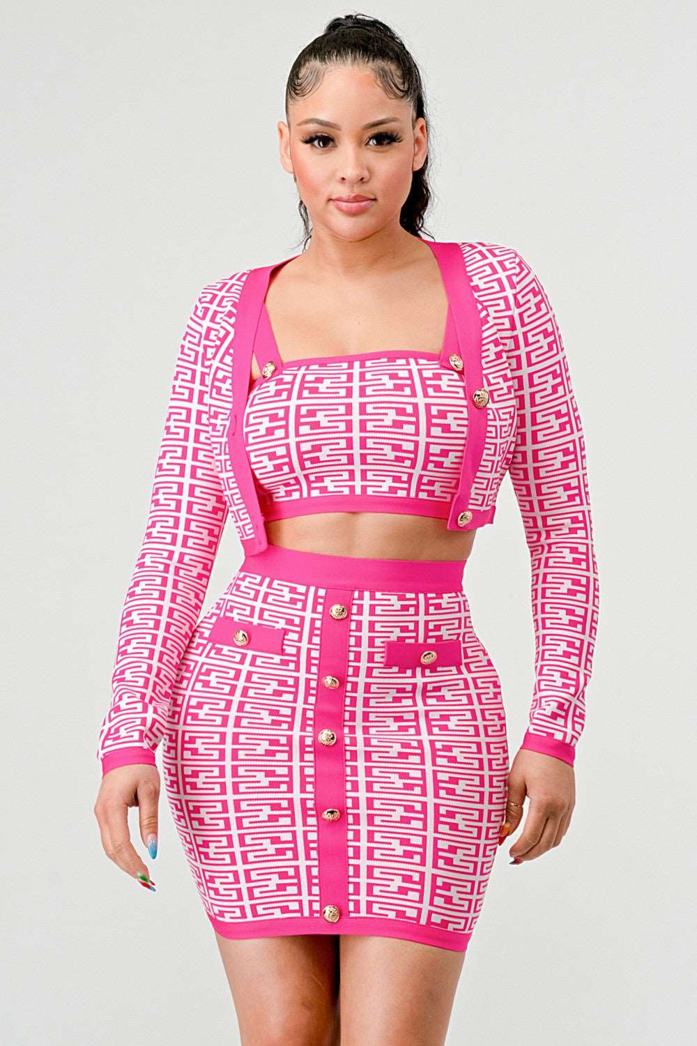 PRINTED BARBIE PINK THREE PIECE