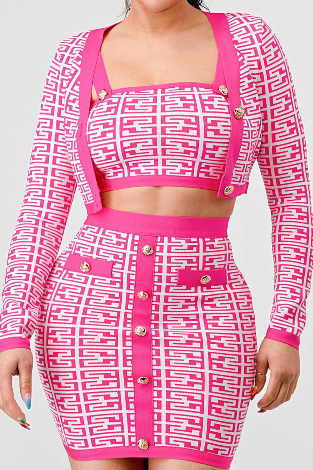 PRINTED BARBIE PINK THREE PIECE