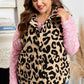 Khaki Leopard Sherpa Button Front Collared Vest Jacket