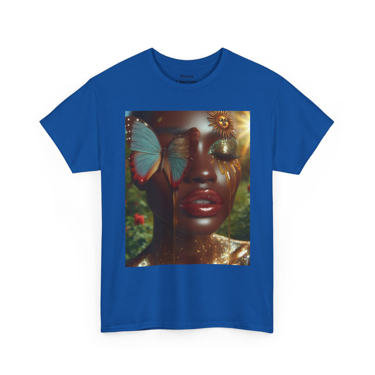 Butterfly Sunface T‑Shirt — Surreal Portrait Art Tee