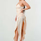 Corset Waist Beige Slit Dress