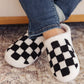 Black Checkered Print Fuzzy Slip On Winter Slippers