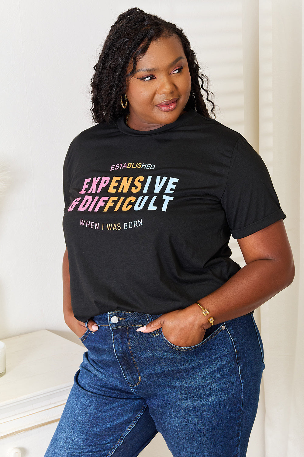 “Expensive & Difficult” Graphic Cuffed Sleeve T-Shirt
