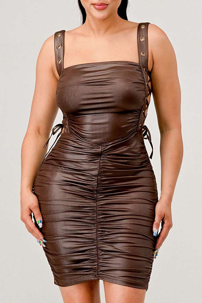 Playful soft PU mini dress