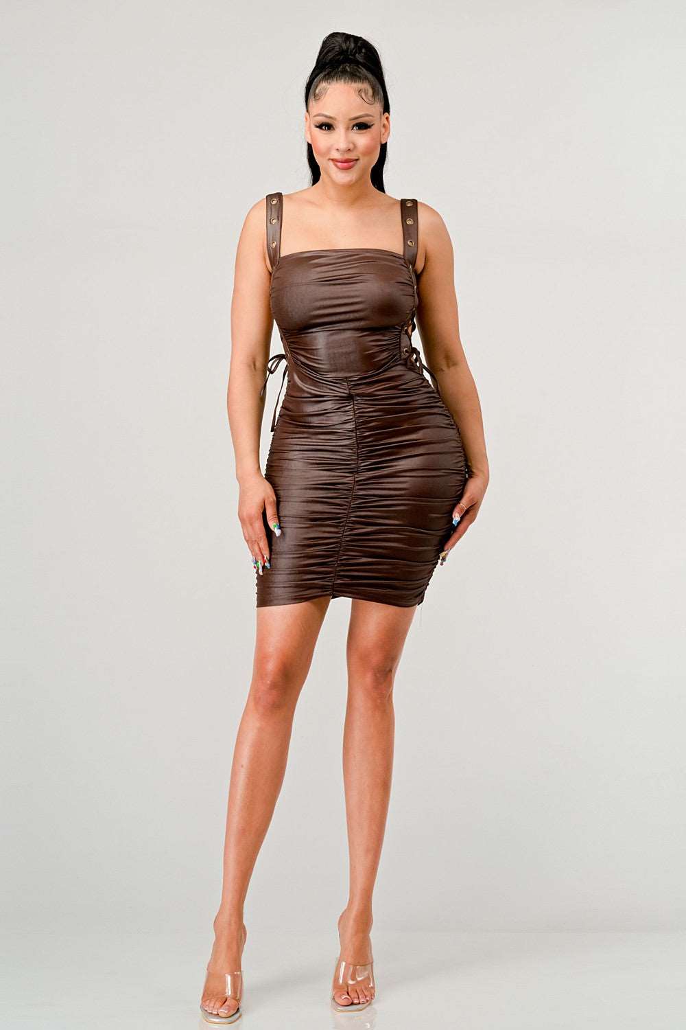 Playful soft PU mini dress