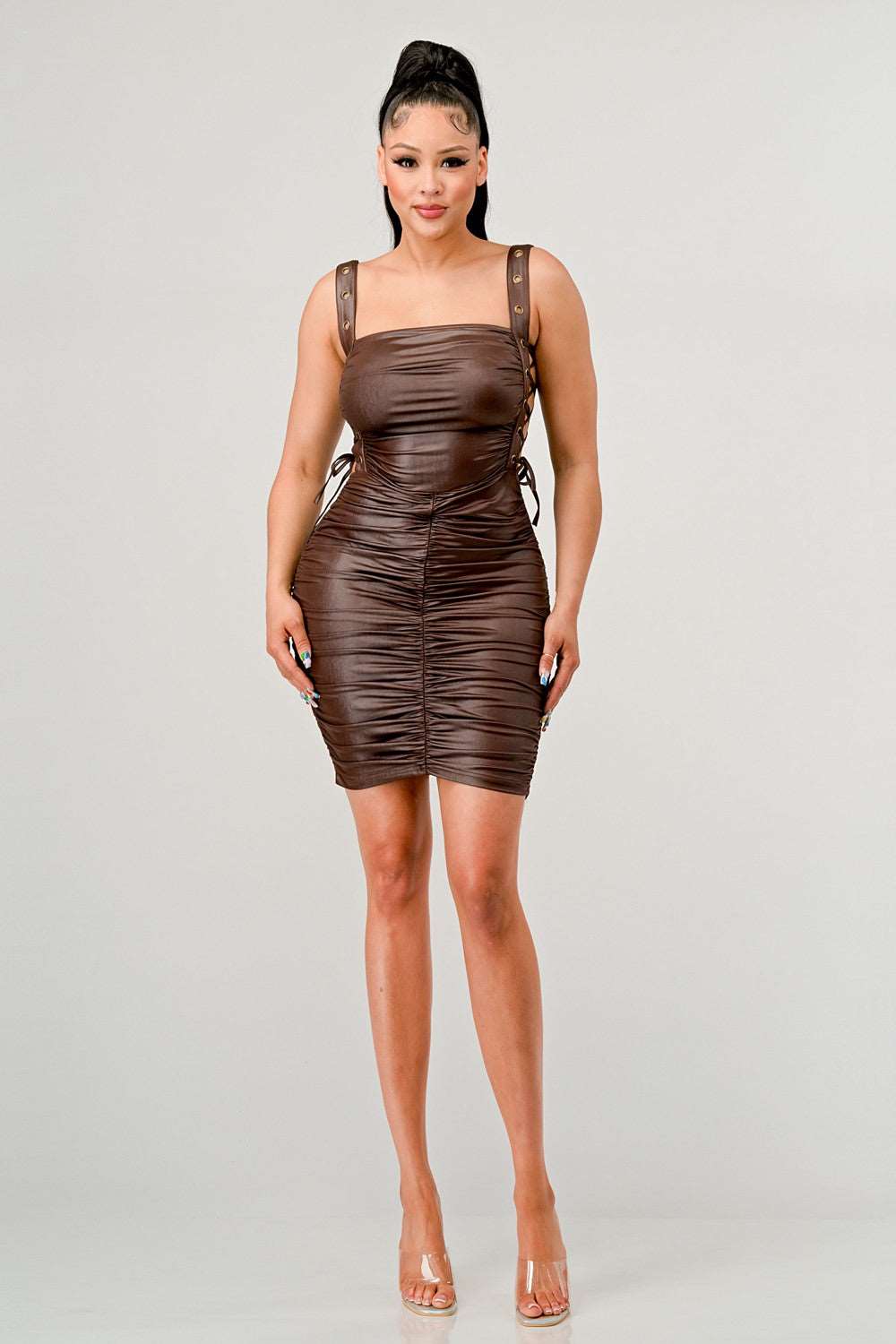 Playful soft PU mini dress