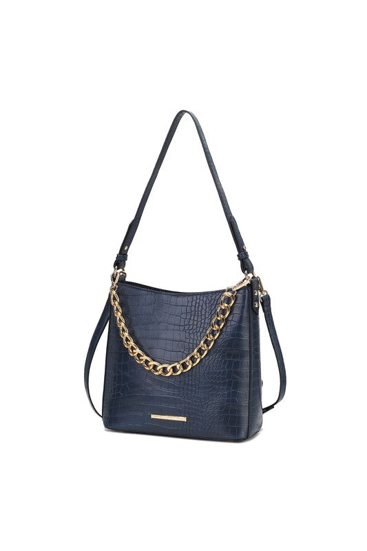 “Maxine” Faux Crocodile-Embossed Shoulder Bag