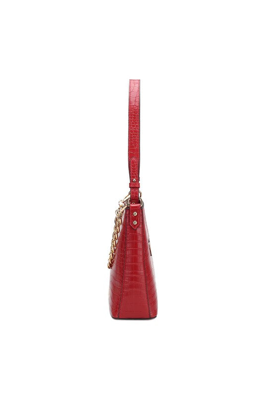 “Maxine” Faux Crocodile-Embossed Shoulder Bag
