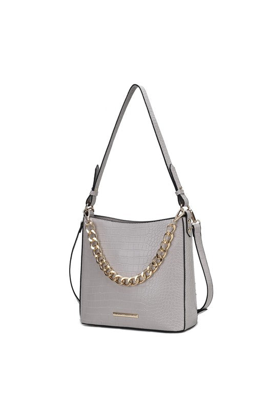 “Maxine” Faux Crocodile-Embossed Shoulder Bag