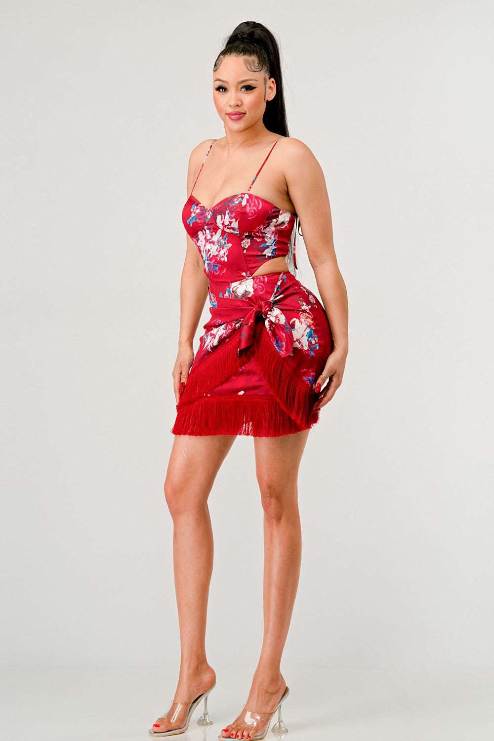 Kimono floral print mini dress
