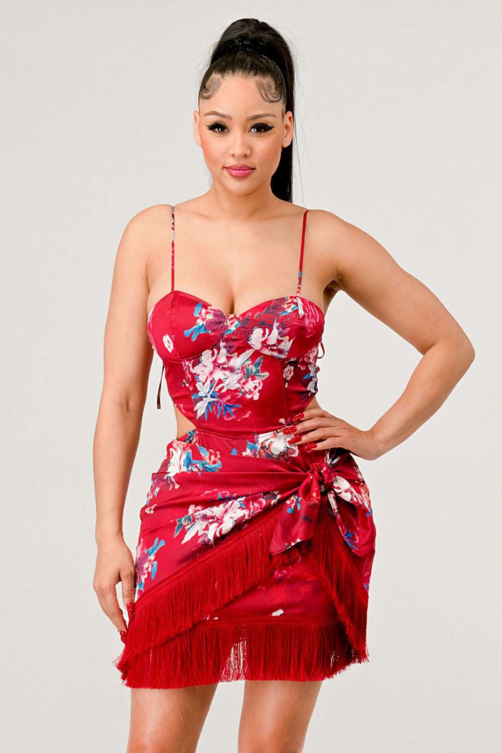 Kimono floral print mini dress