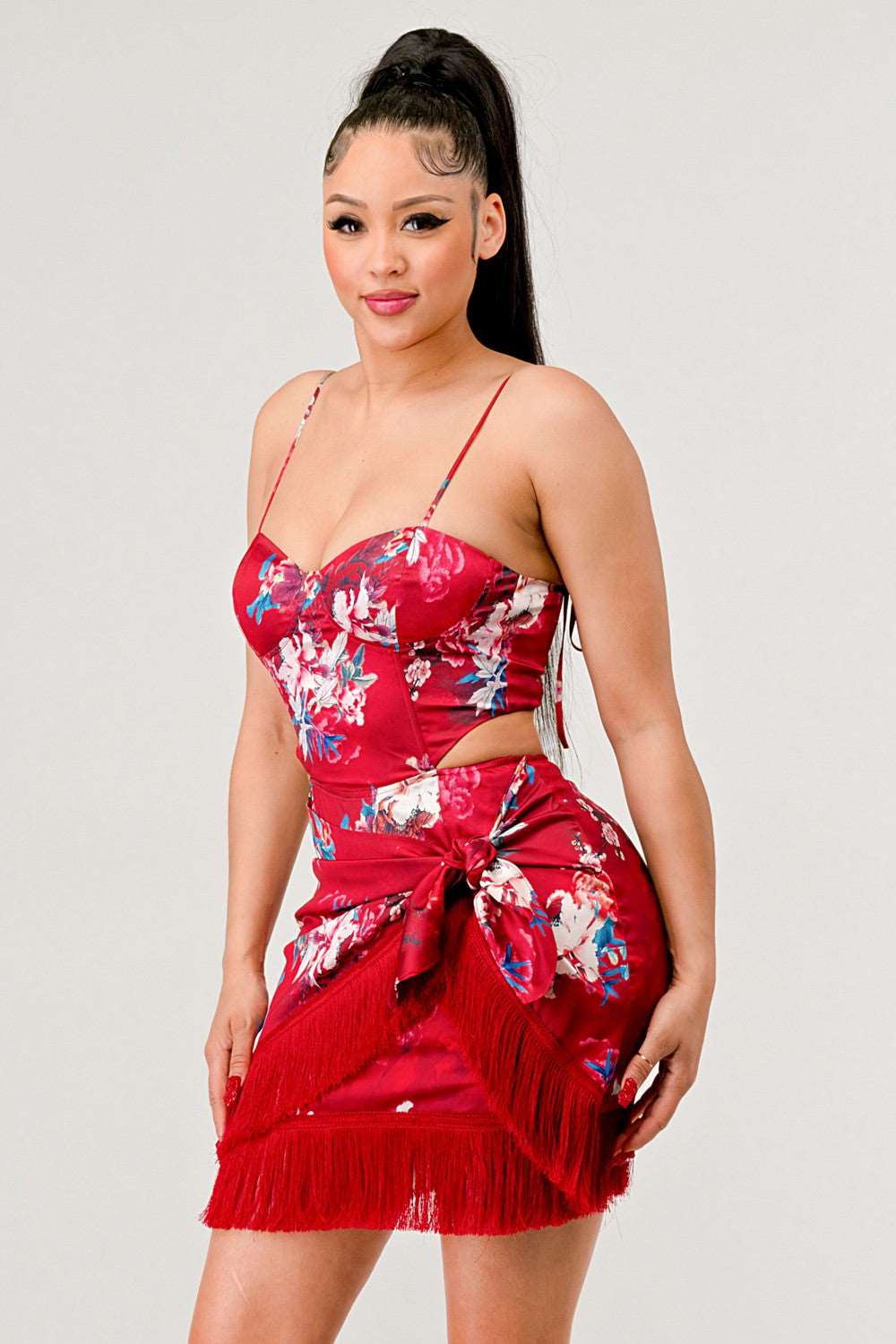 Kimono floral print mini dress