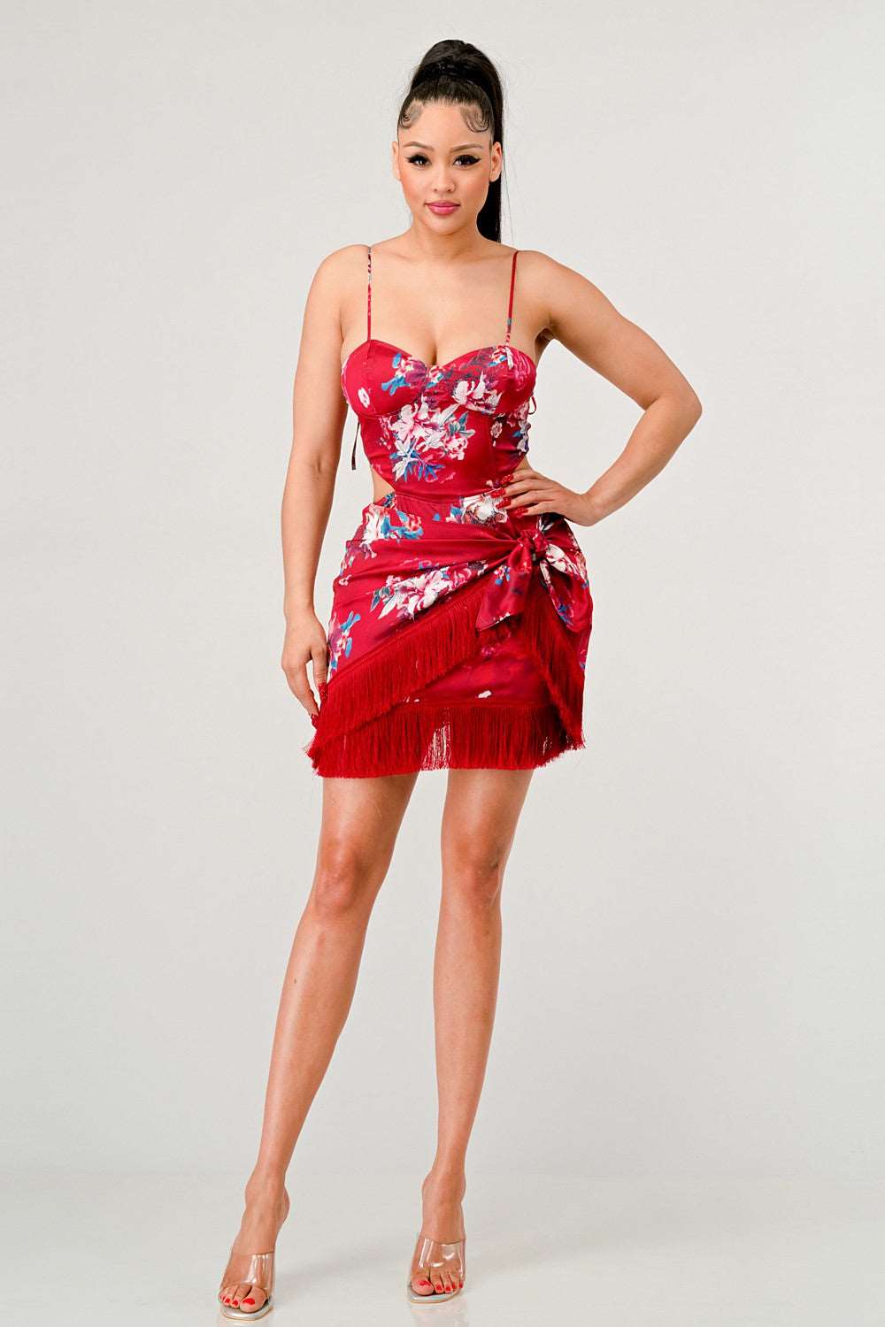 Kimono floral print mini dress