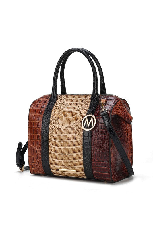 “Ember” Crocodile-Embossed Satchel Bag