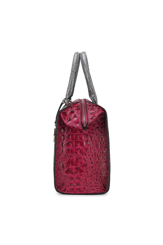 “Ember” Crocodile-Embossed Satchel Bag
