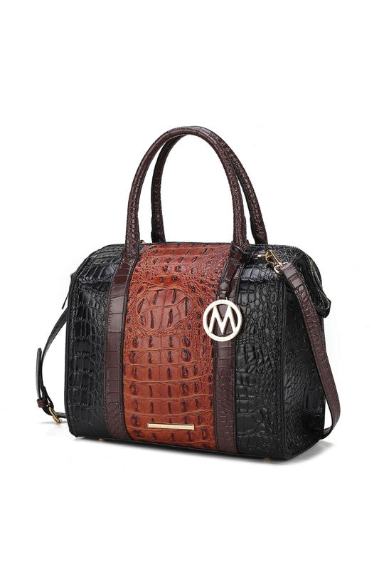 “Ember” Crocodile-Embossed Satchel Bag