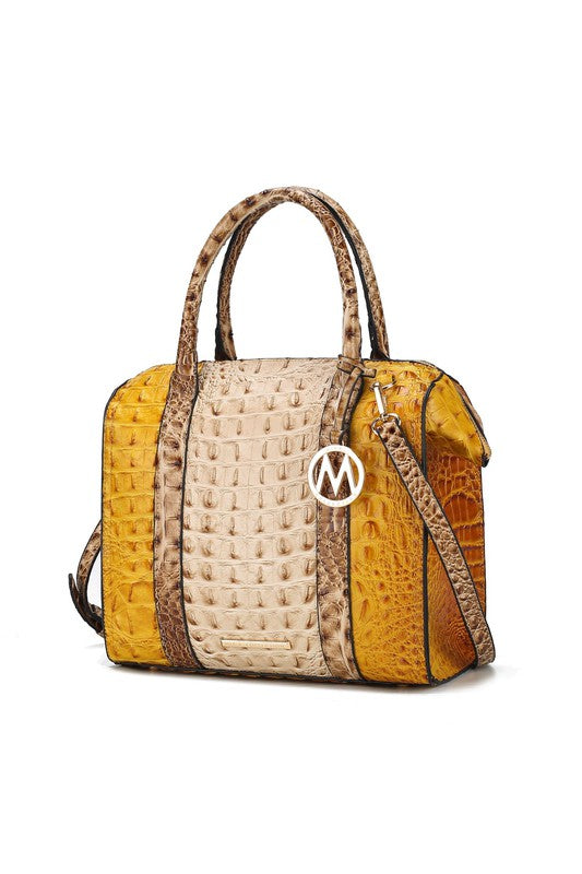 “Ember” Crocodile-Embossed Satchel Bag