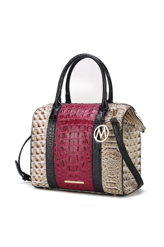 “Ember” Crocodile-Embossed Satchel Bag