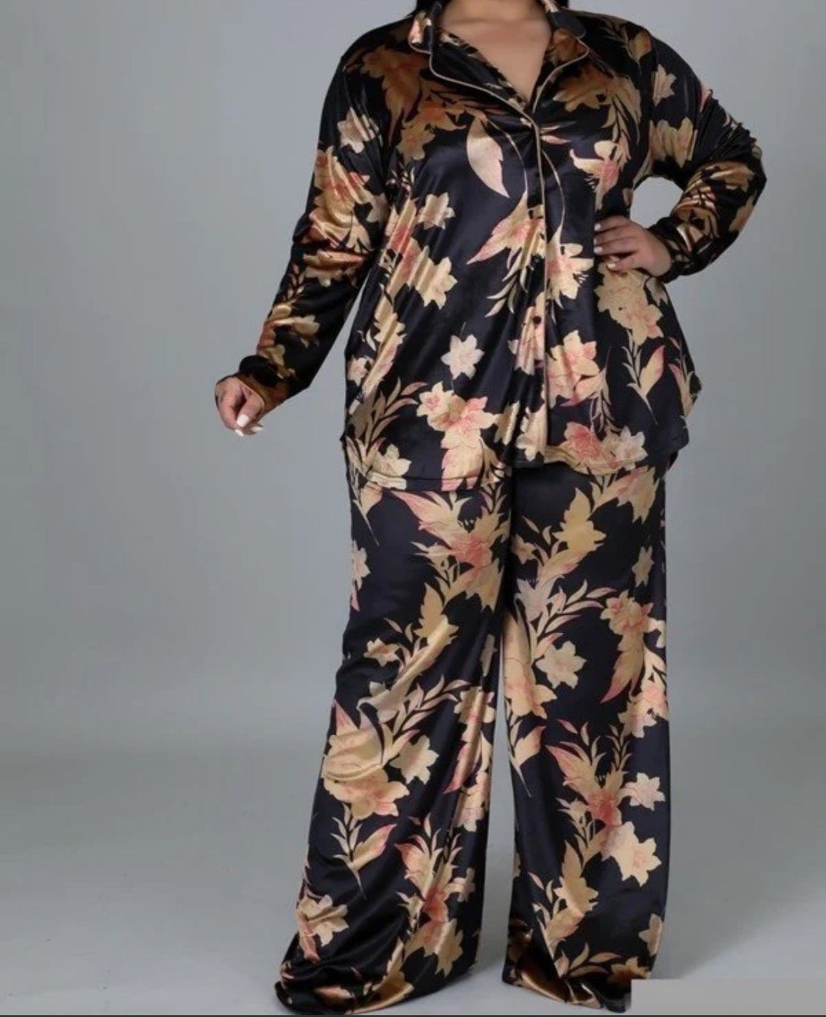 2 Piece Silky Velvet Black Set