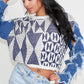 STAR SLEEVE KNIT DENIM CONTRAST TOP