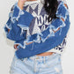 STAR SLEEVE KNIT DENIM CONTRAST TOP