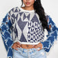 STAR SLEEVE KNIT DENIM CONTRAST TOP