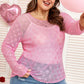 Pink Bow Embroidered Mesh Long Sleeve Top