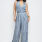 Skyline Pleated Halter Jumpsuit – Slate Blue