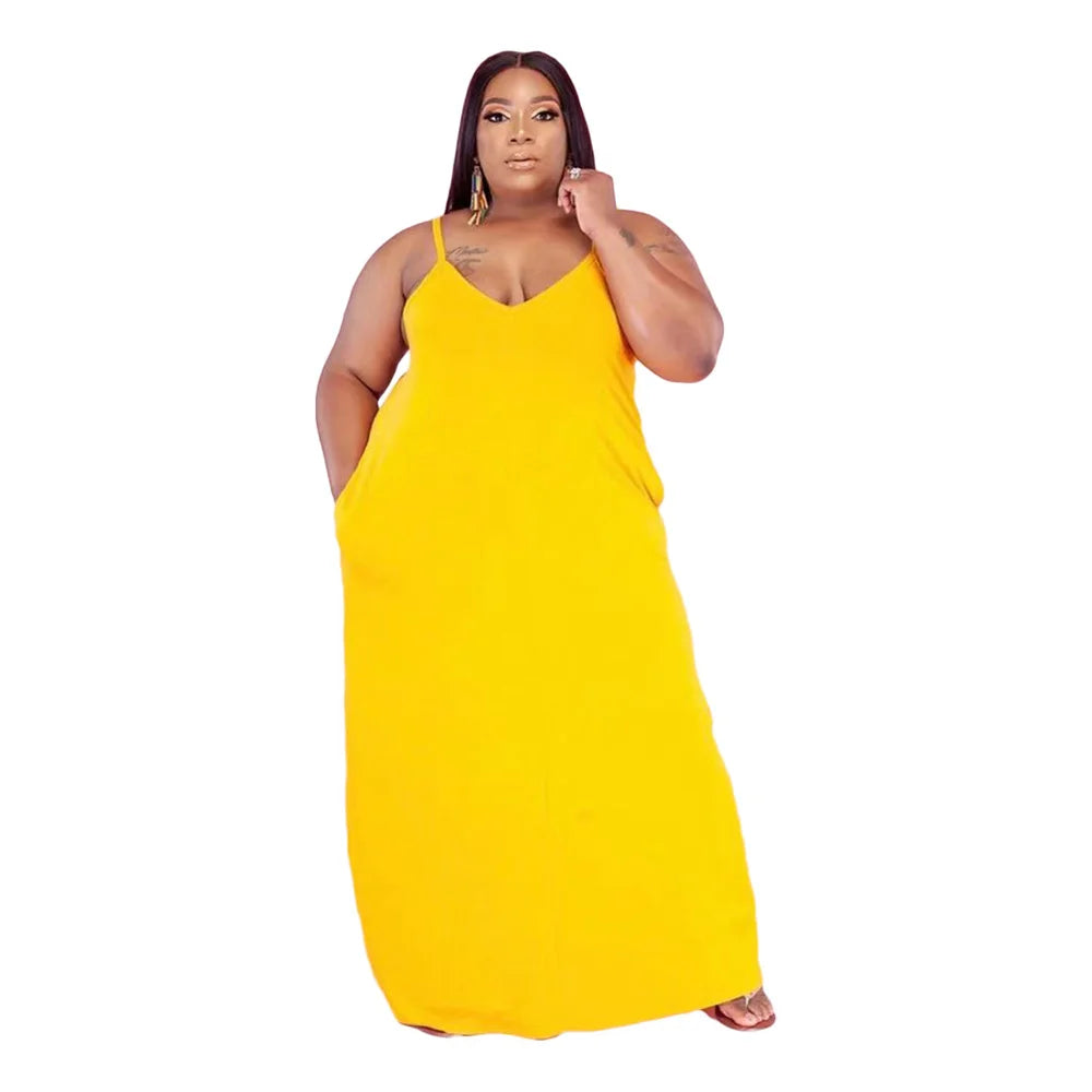V Collar Loose Maxi Dress