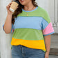 Light Blue Color Block Exposed Seam Patchwork T Shirt