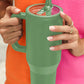 Dark Green Frosted Stainless Handle Large Vacuum Cup with Straw 40oz