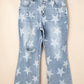 Sky Blue Star Printed Multi Buttons Slit Knee Destroyed Jeans