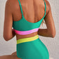 Sea Green Contrast Trim Colorblock Patchwork High Waisted Bikini